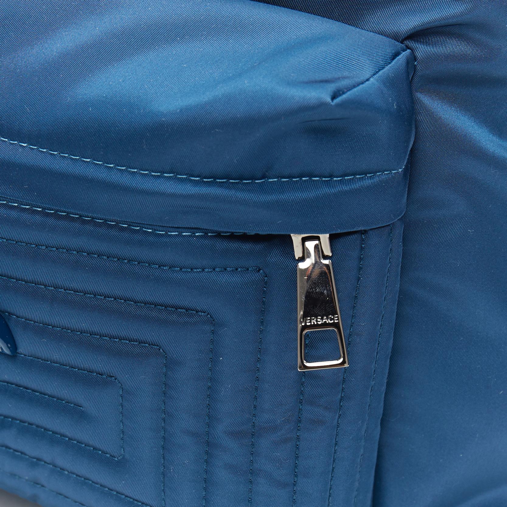 new VERSACE Palazzo Medusa blue nylon Greca stitch front pocket backpack 2