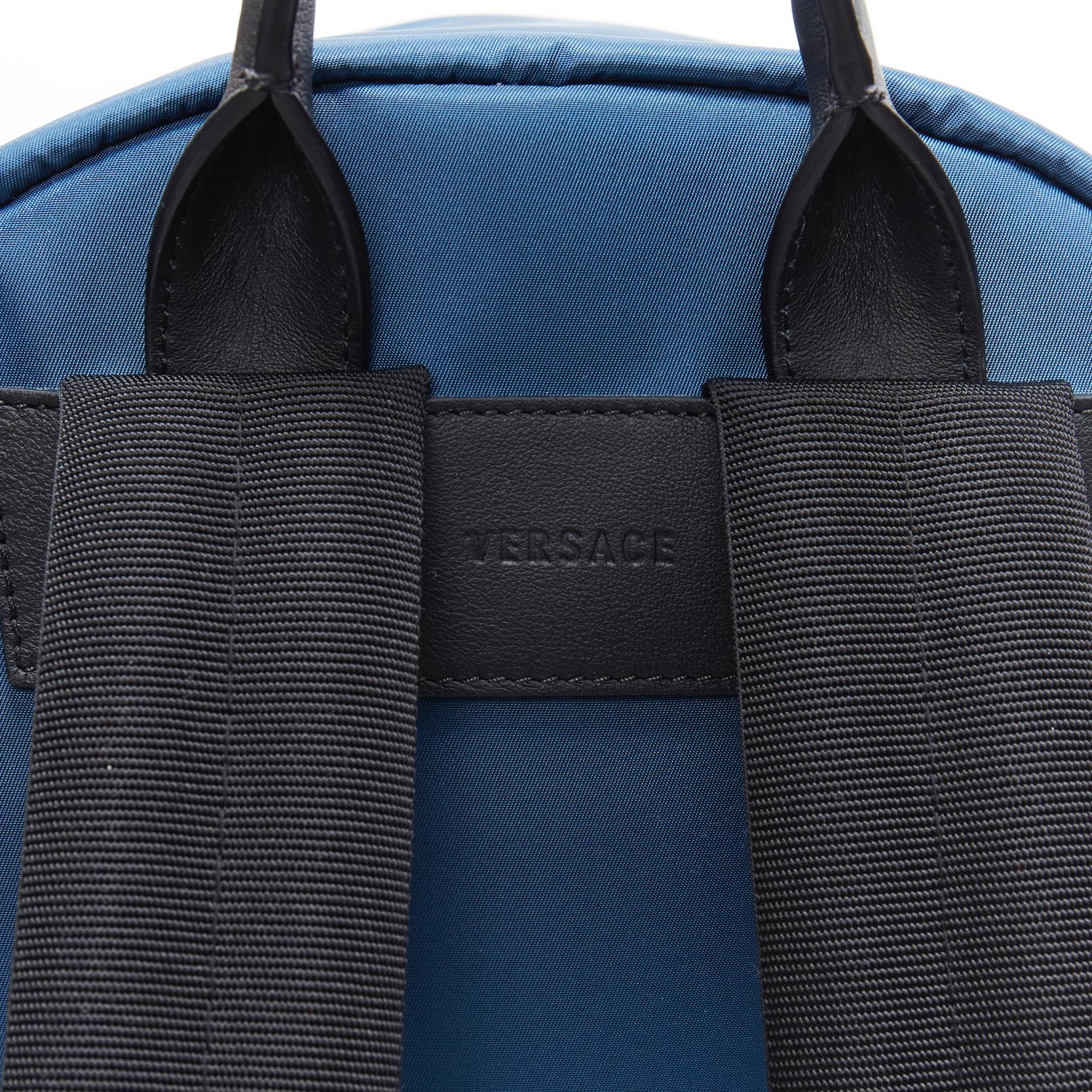 new VERSACE Palazzo Medusa blue nylon Greca stitch front pocket backpack 3