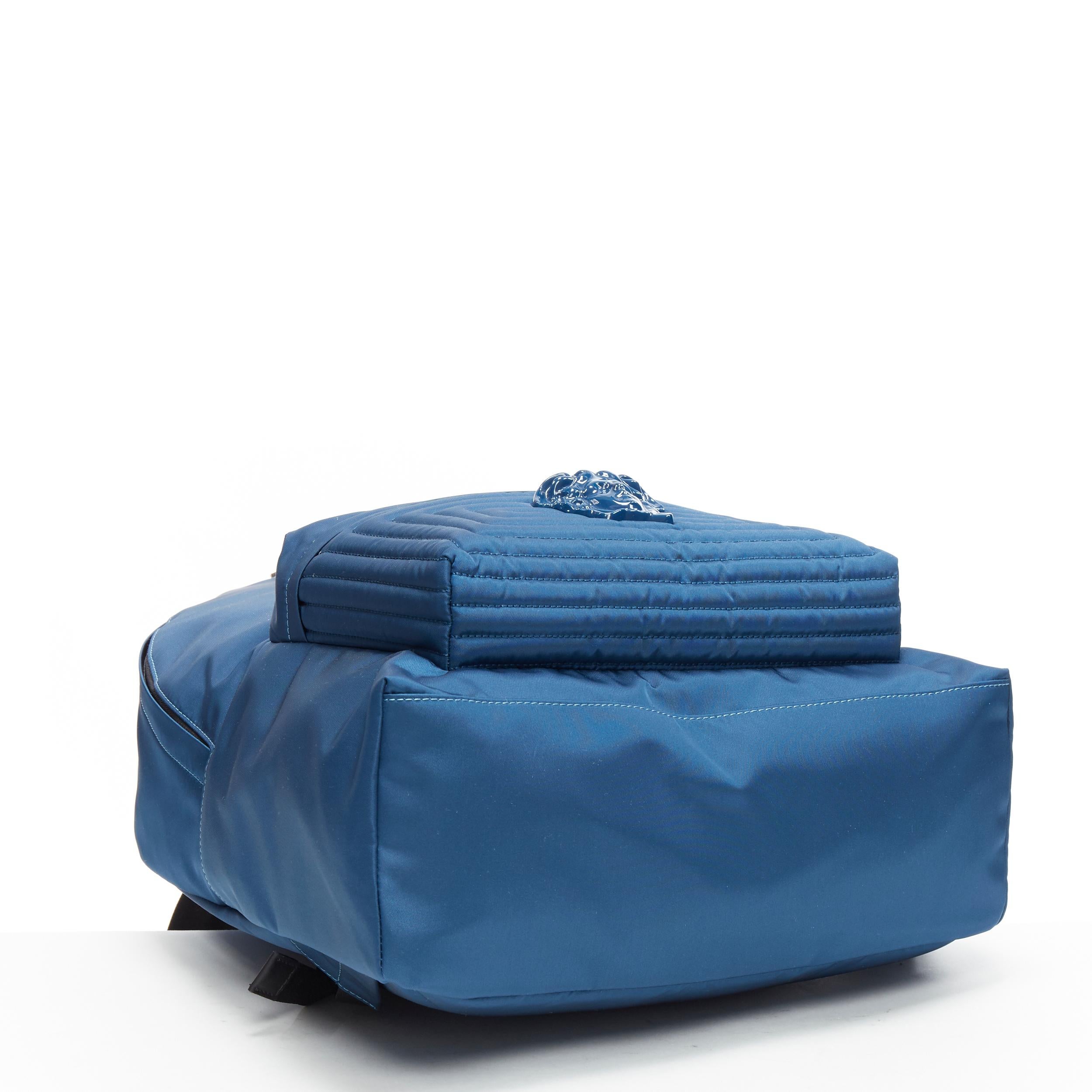 Blue new VERSACE Palazzo Medusa blue nylon Greca stitch front pocket backpack