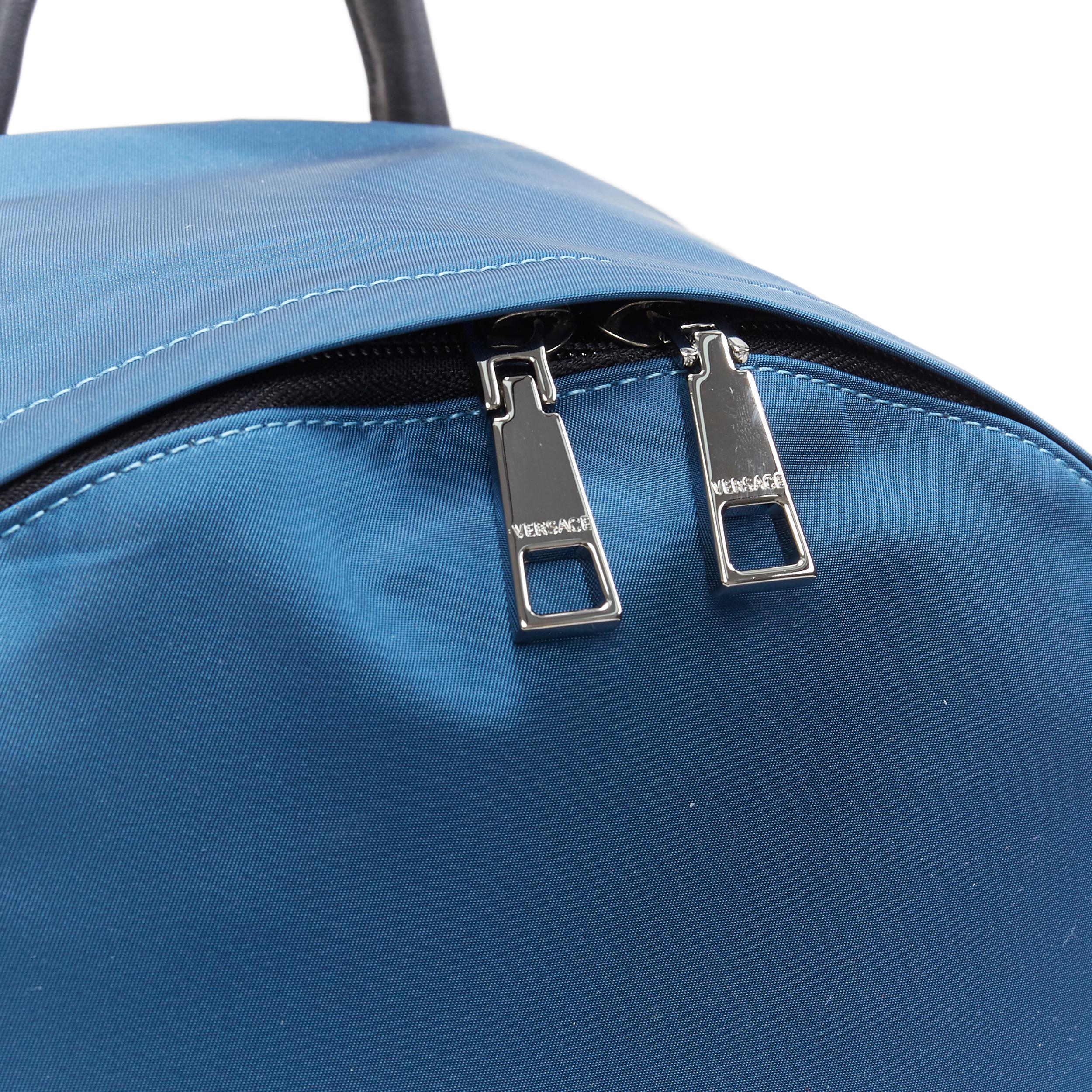 Men's new VERSACE Palazzo Medusa blue nylon Greca stitch front pocket backpack