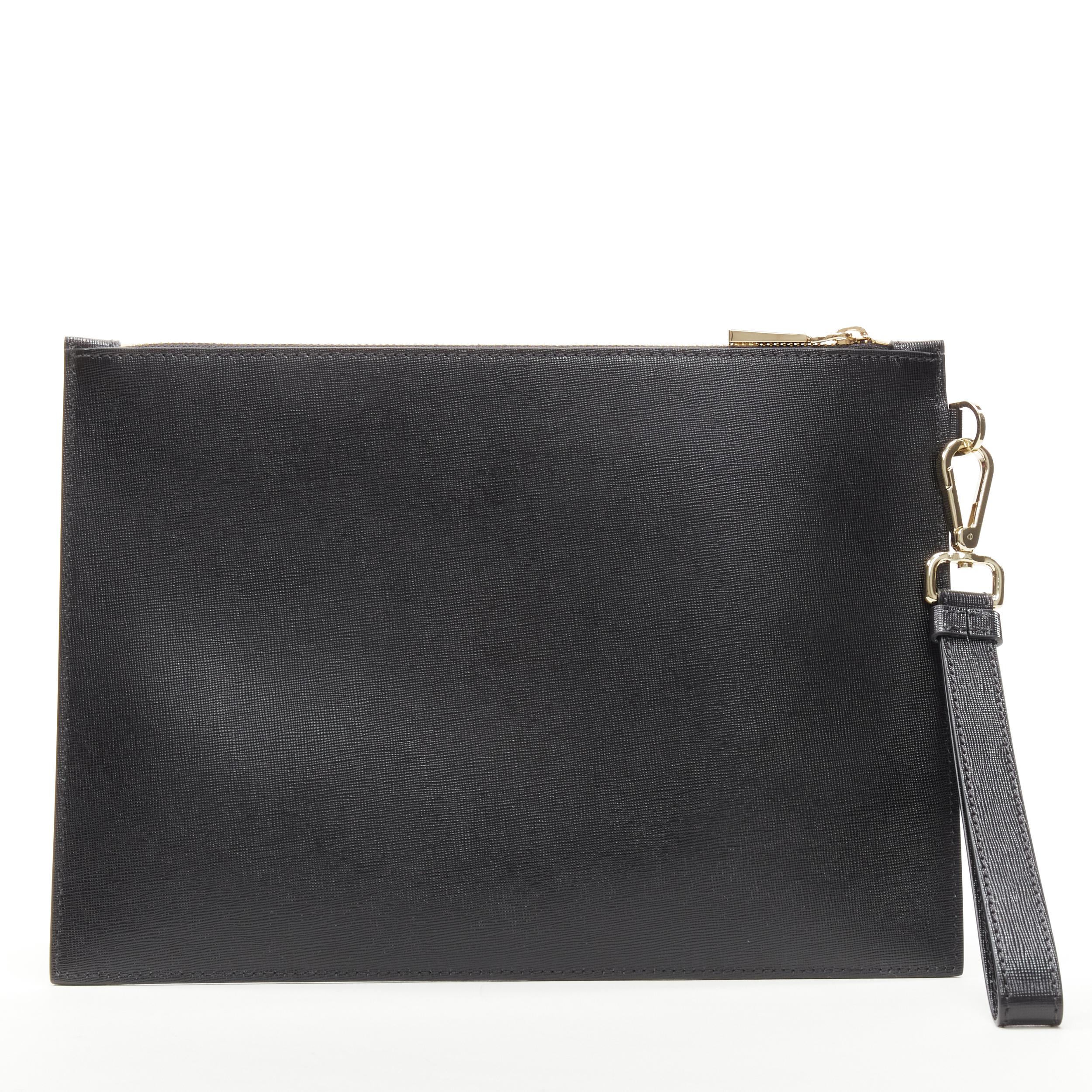 Black new VERSACE Palazzo Medusa emblem black saffiano leather zip pouch clutch
