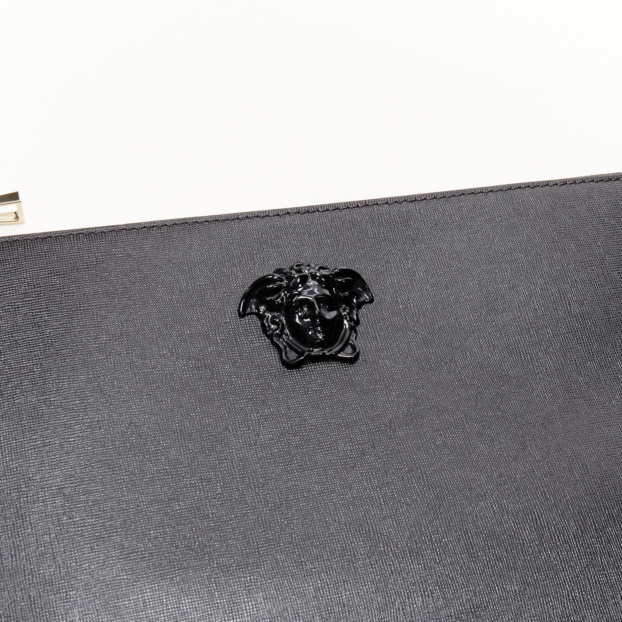 Women's new VERSACE Palazzo Medusa emblem black saffiano leather zip pouch clutch