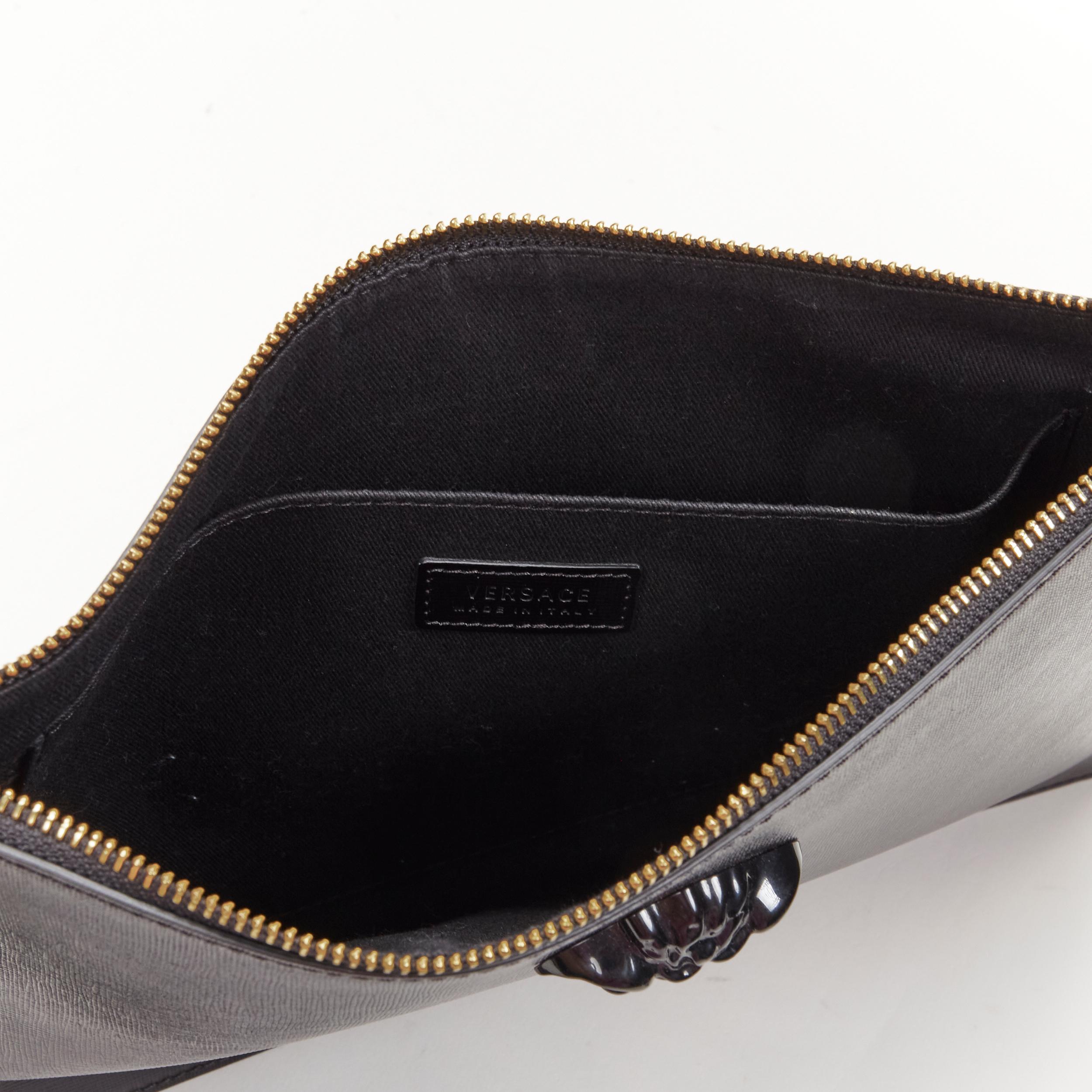 new VERSACE Palazzo Medusa emblem black saffiano leather zip pouch clutch 2