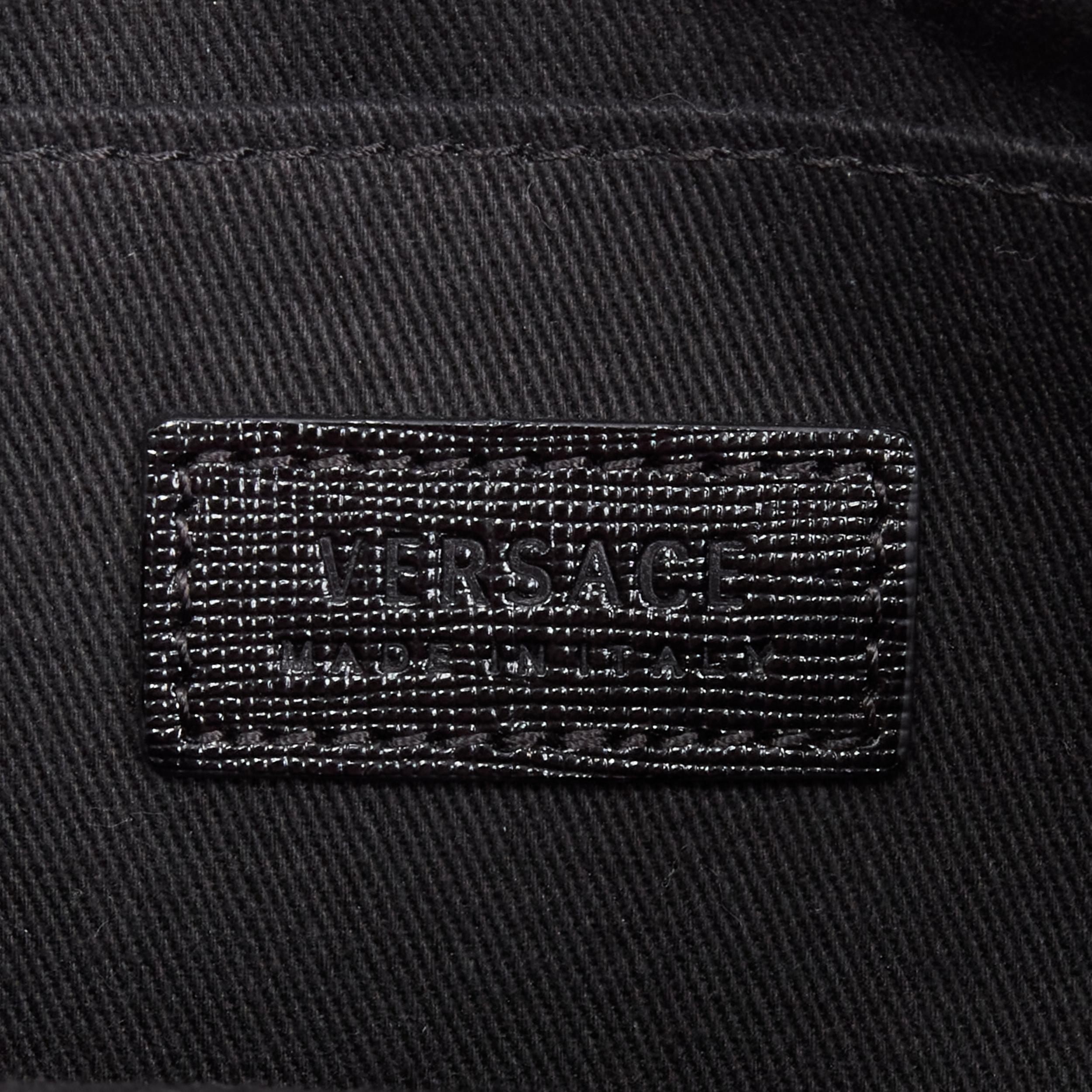 new VERSACE Palazzo Medusa emblem black saffiano leather zip pouch clutch 3