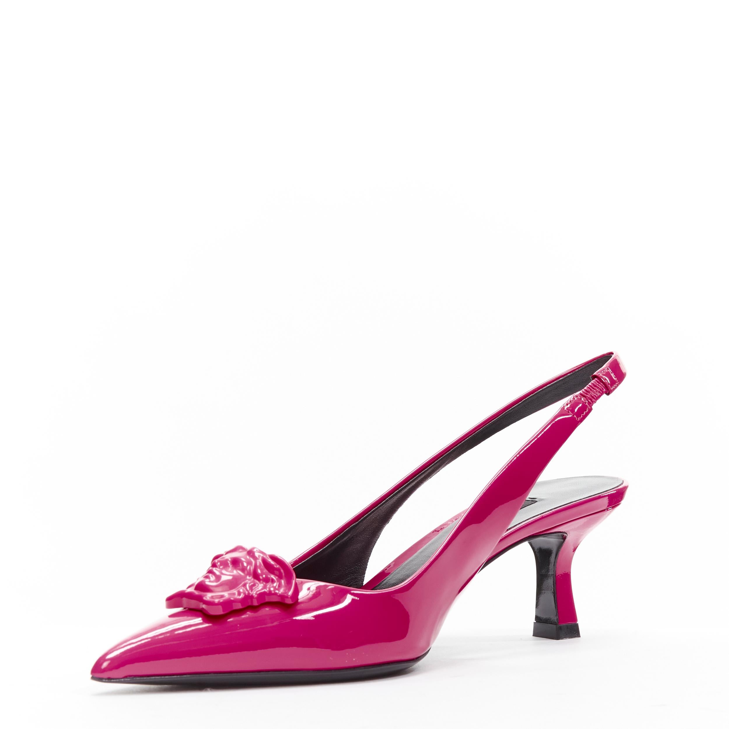 Women's new VERSACE Palazzo Medusa fuscia pink sling kitteh heel pointed toe pump EU36 For Sale