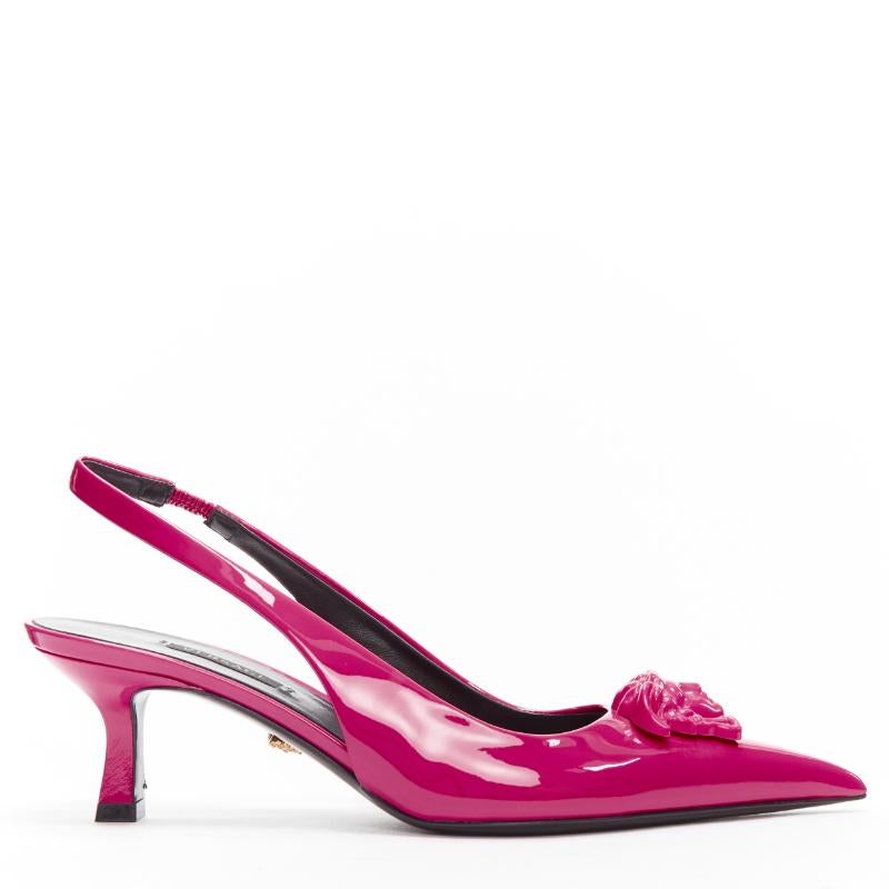 new VERSACE Palazzo Medusa fuscia pink sling kitteh heel pointed toe pump EU37 In New Condition In Hong Kong, NT