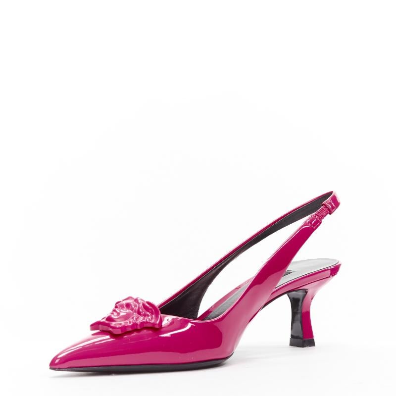 new VERSACE Palazzo Medusa fuscia pink sling kitteh heel pointed toe pump EU37 1