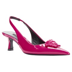 Versace - Escarpins à talons pointus Palazzo Medusa rose fuscia avec bride, EU 37, état neuf