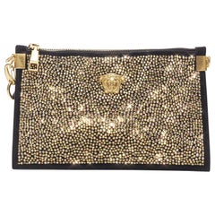 new VERSACE Palazzo Medusa gold crystal strass black goat clutch crossbody bag