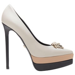 new VERSACE Palazzo Medusa gold grey beige black triple platform point pump EU37