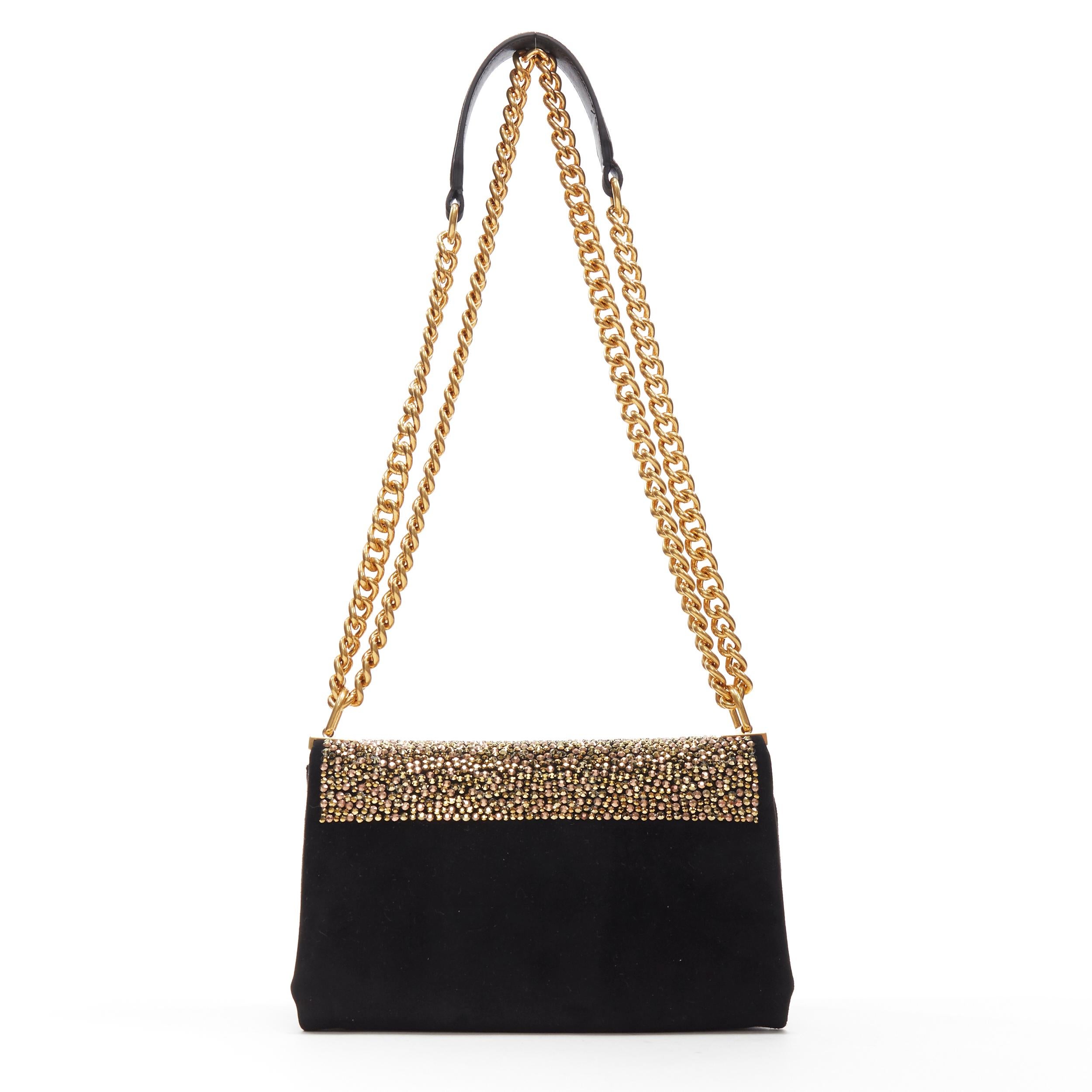 Brown new VERSACE Palazzo Medusa gold strass crystal black suede chain shoulder bag