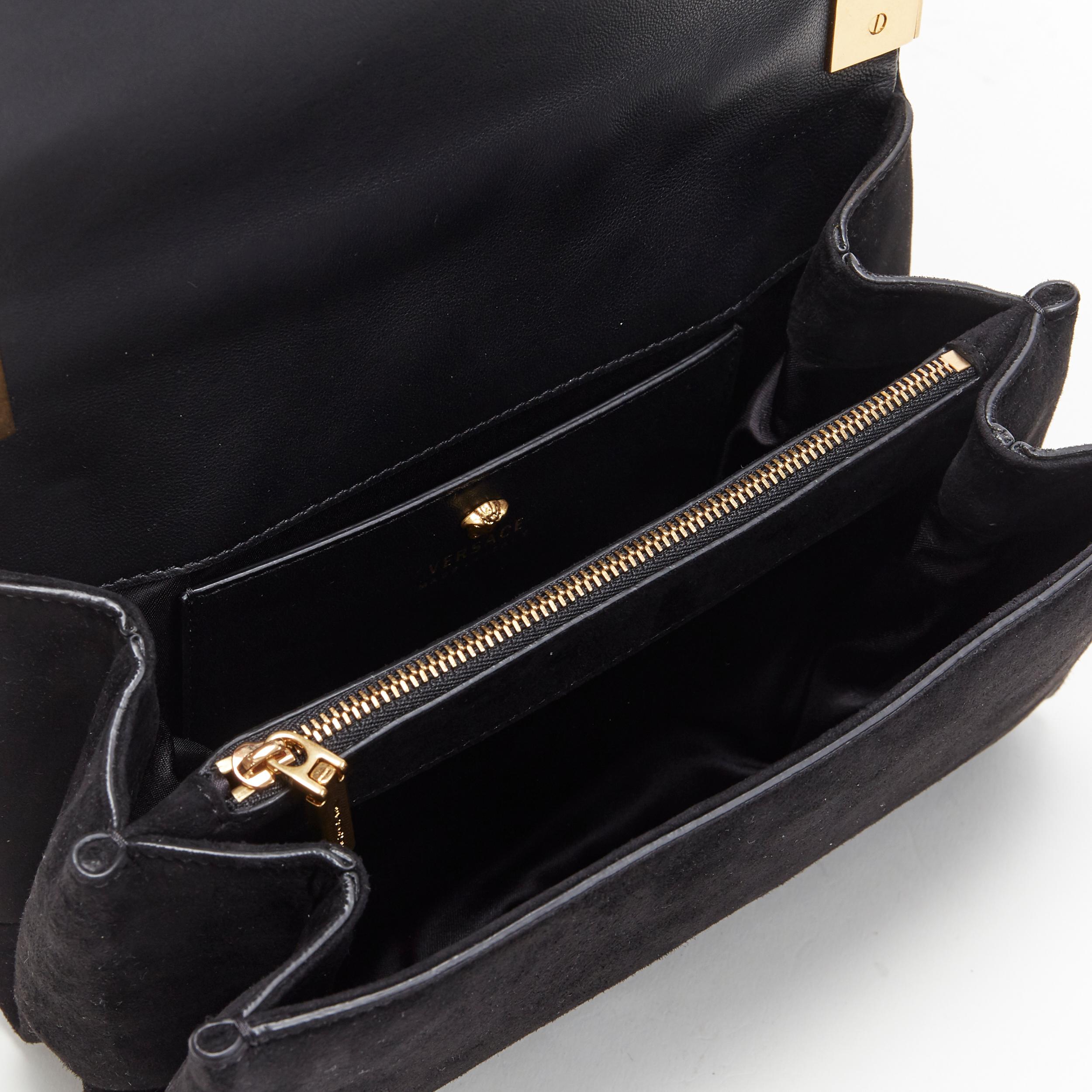 Women's new VERSACE Palazzo Medusa gold strass crystal black suede chain shoulder bag