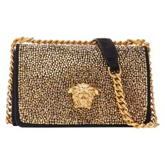new VERSACE Palazzo Medusa gold strass crystal black suede chain shoulder bag