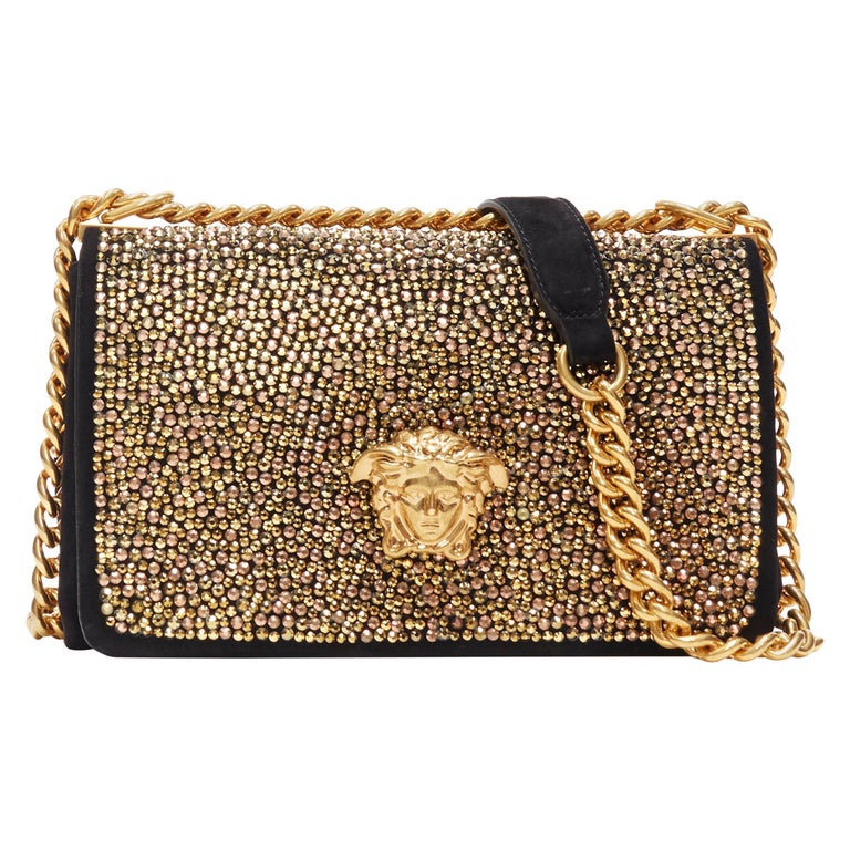 new VERSACE Palazzo Medusa gold strass crystal black suede chain shoulder  bag at 1stDibs | versace gold bag, gold versace bag, versace palazzo medusa  bag