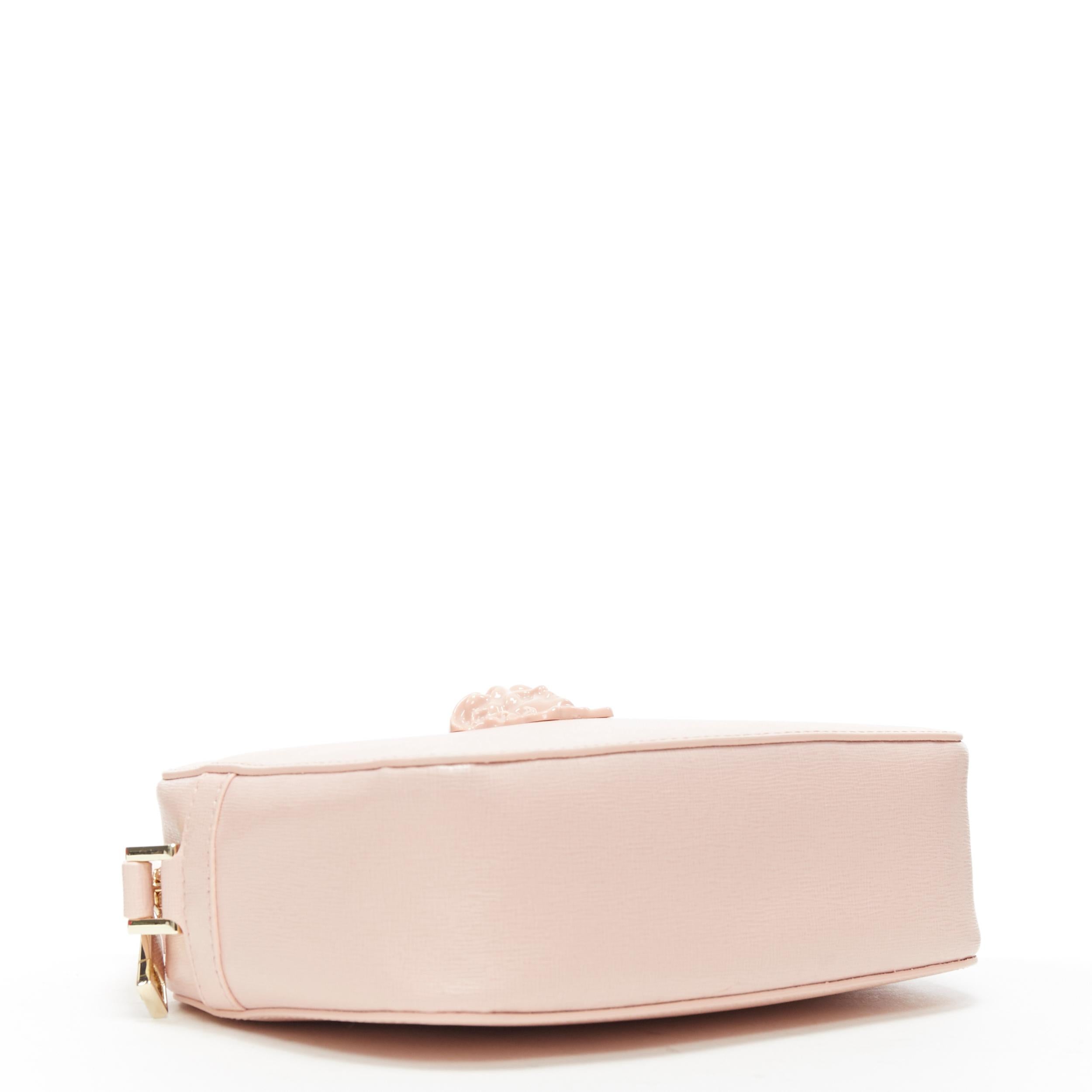Beige new VERSACE Palazzo Medusa head blush pink saffiano leather crossbody camera bag