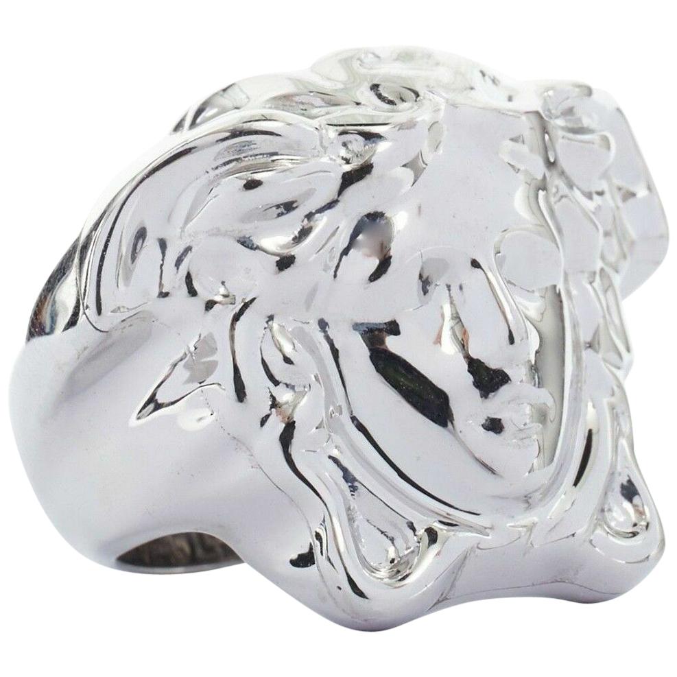 new VERSACE Palazzo Medusa head silver plated brass large statement ring 11.75