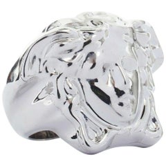 new VERSACE Palazzo Medusa head silver plated brass large statement ring 11.75