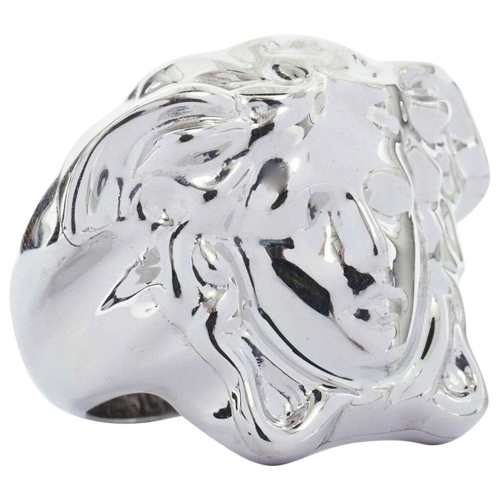 new VERSACE Palazzo Medusa head silver plated brass large statement ring 8.5