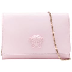 new VERSACE Palazzo Medusa light pink leather flap chain shoulder bag clutch