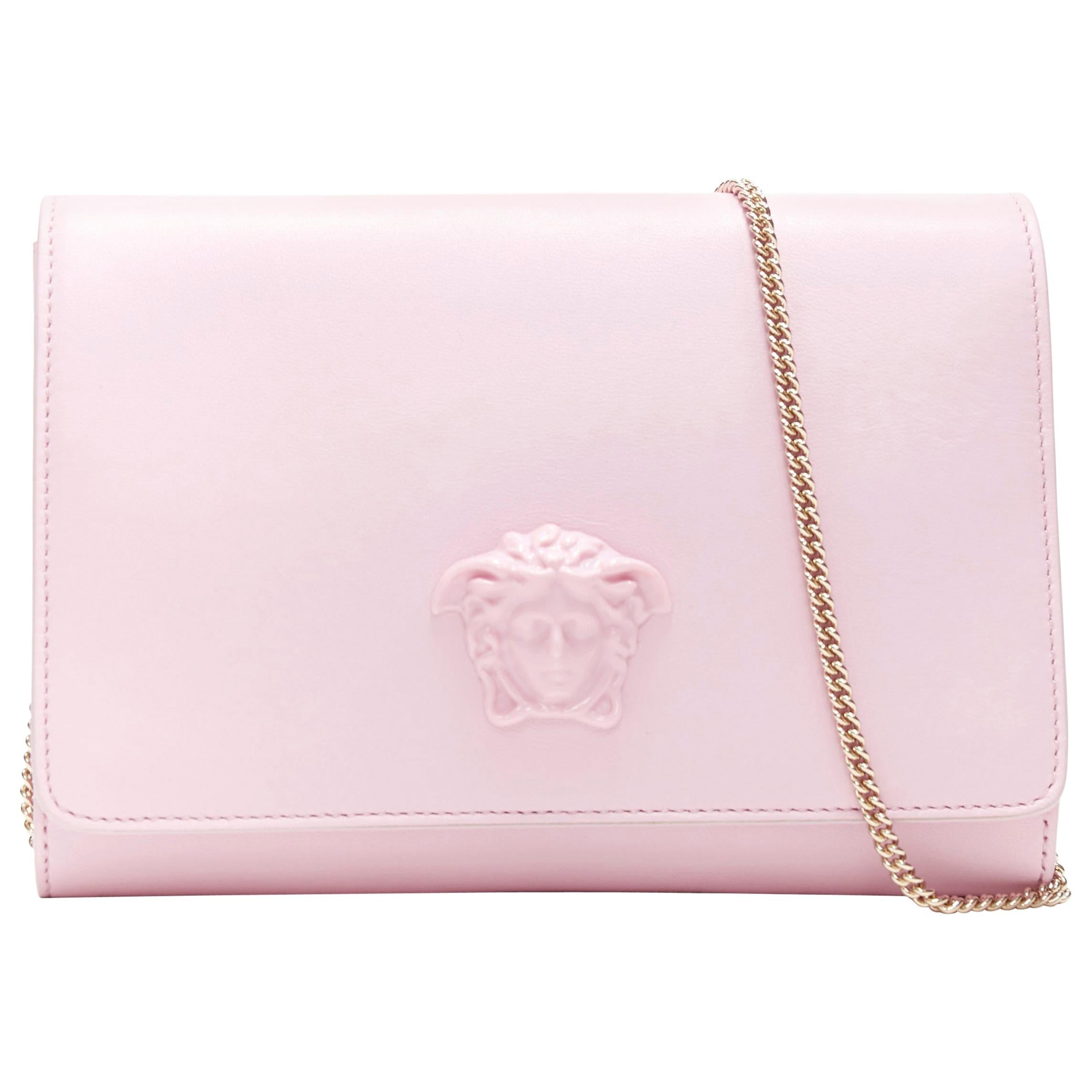 new VERSACE Palazzo Medusa light pink leather flap chain shoulder bag clutch