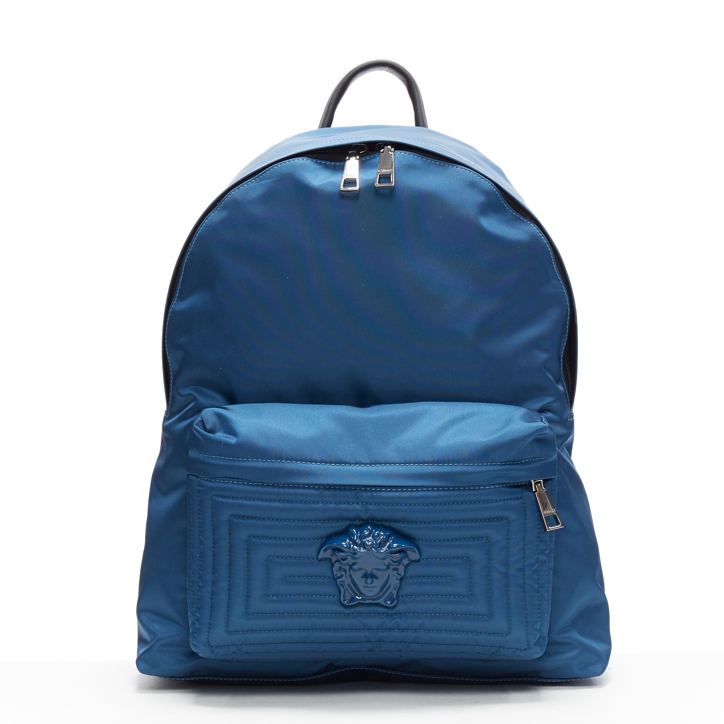 Blue new VERSACE Palazzo Medusa navy blue nylon Greca pocket backpack bag