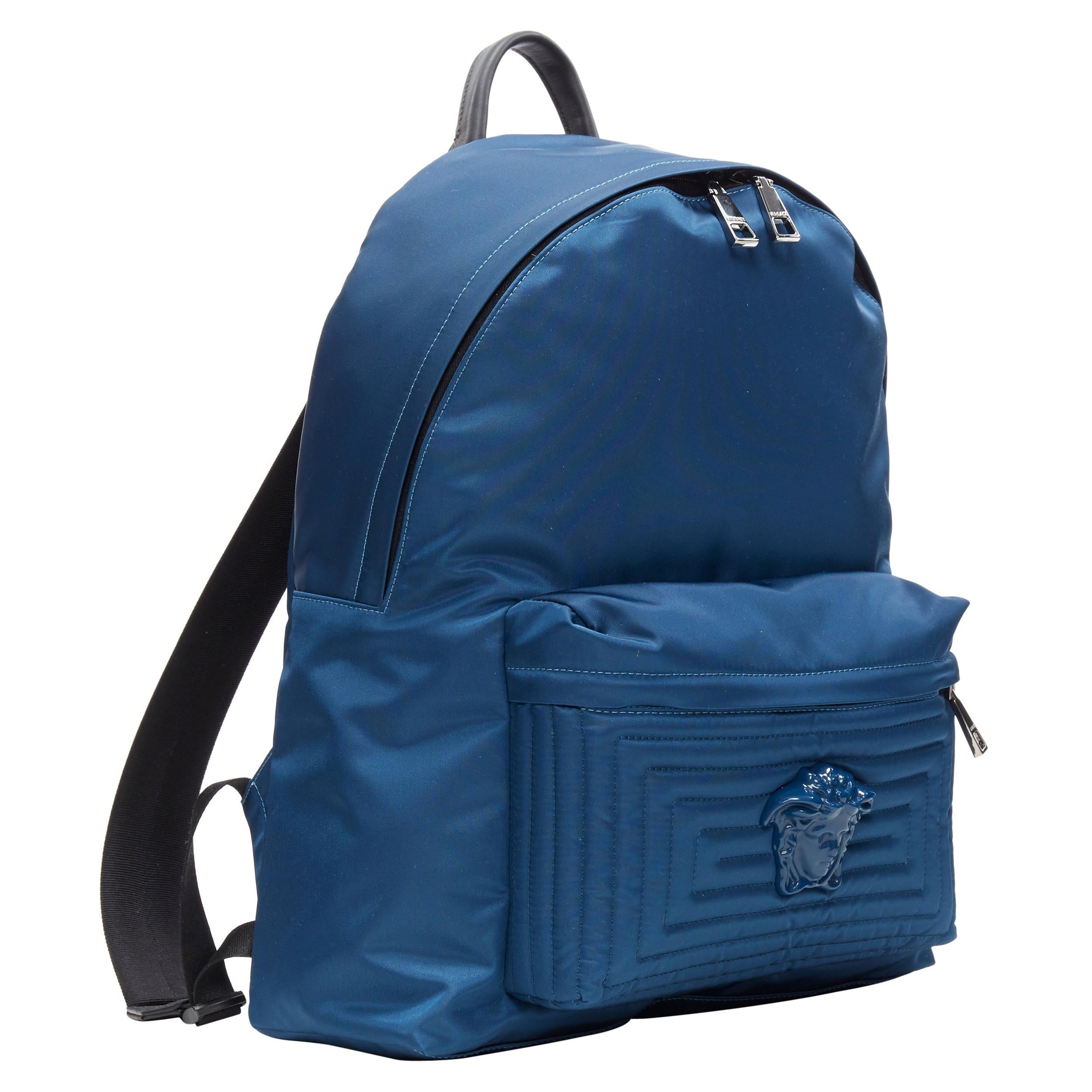 new VERSACE Palazzo Medusa navy blue nylon Greca pocket backpack bag