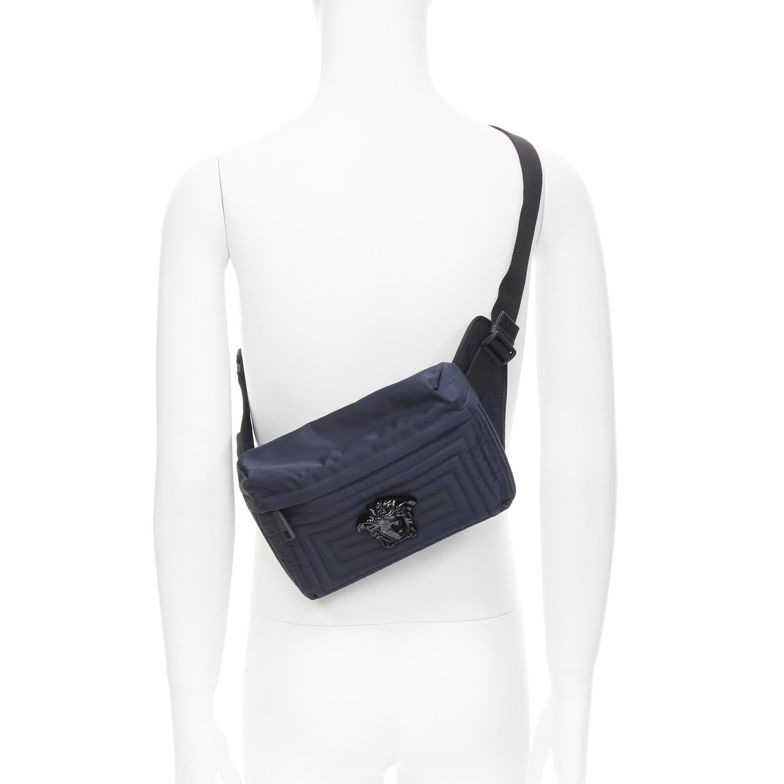 new VERSACE Palazzo Medusa navy nylon Greca stitch pocket crossbody belt bag 
Reference: TGAS/C00192 
Brand: Versace 
Designer: Donatella Versace 
Model: DFB7588S DNYL2Y K83 
Collection: Palazzo Empire 
Material: Nylon 
Color: Navy 
Pattern: Solid