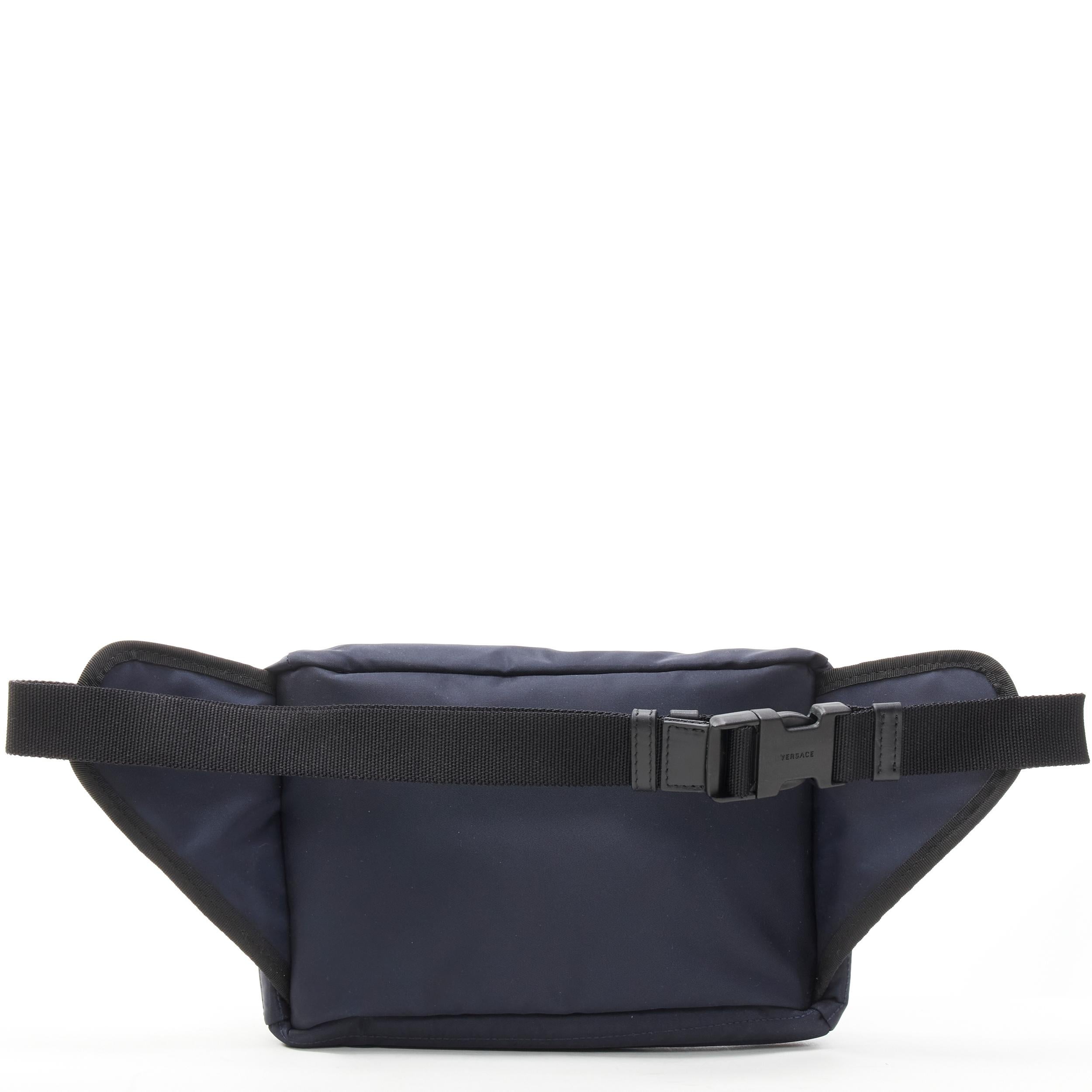 Black new VERSACE Palazzo Medusa navy nylon Greca stitch pocket crossbody belt bag