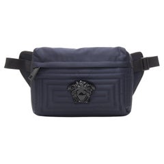 new VERSACE Palazzo Medusa navy nylon Greca stitch pocket crossbody belt bag