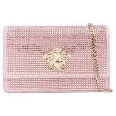 new VERSACE Palazzo Medusa pink crystal strass goat leather flap shoulder bag