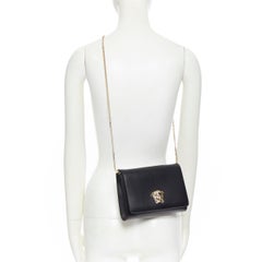 new VERSACE Palazzo Medusa silver face black leather flap shoulder chain bag