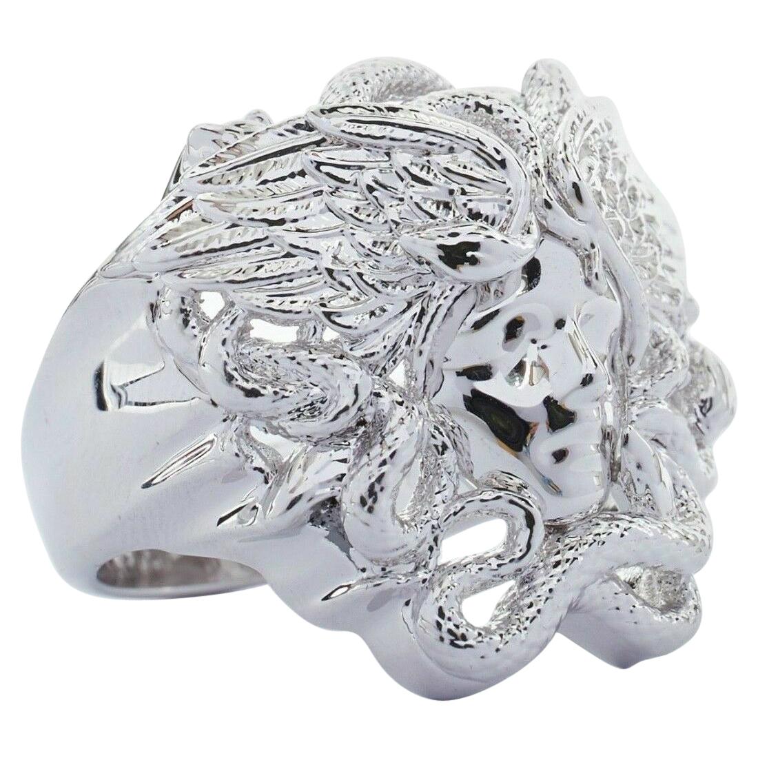 new VERSACE Palazzo Medusa snake head silver large statement cocktail ring 10.75