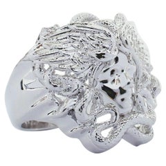 nouveau VERSACE Palazzo Medusa tête de serpent argentée grande bague de cocktail 10.75