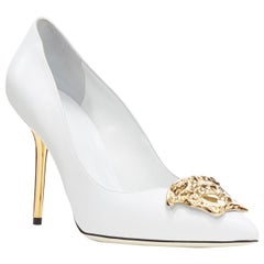 new VERSACE Palazzo Medusa white calf leather gold head metal heel pump EU39