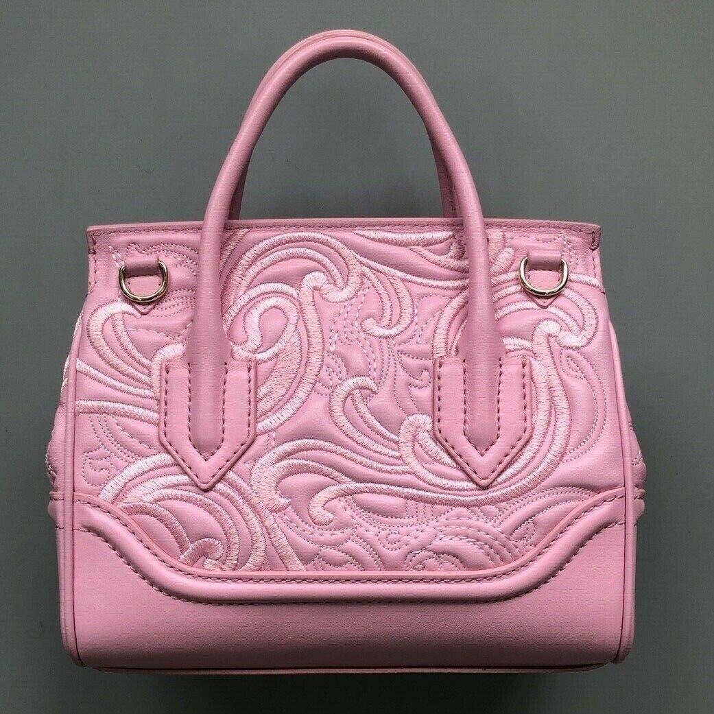 VERSACE

Palazzo Small Empire pink leather embroidery Medusa flap shoulder bag
Brand: Versace
Designer: Donatella Versace
Model Name / Style: Palazzo Empire
Material: Leather; calf leather
Color: Pink
Pattern: Abstract; baroque floral
Lining