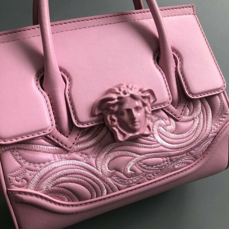 New VERSACE Palazzo Small Empire pink leather embroidery Medusa