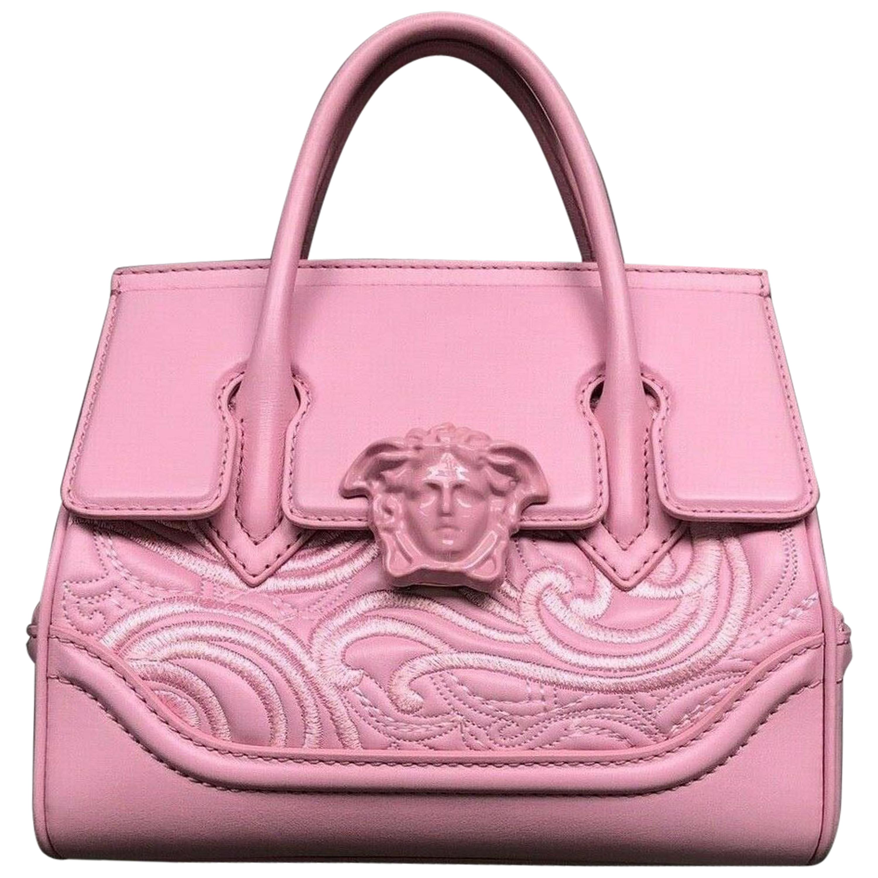 New VERSACE Palazzo Small Empire pink leather embroidery Medusa shoulder bag  at 1stDibs