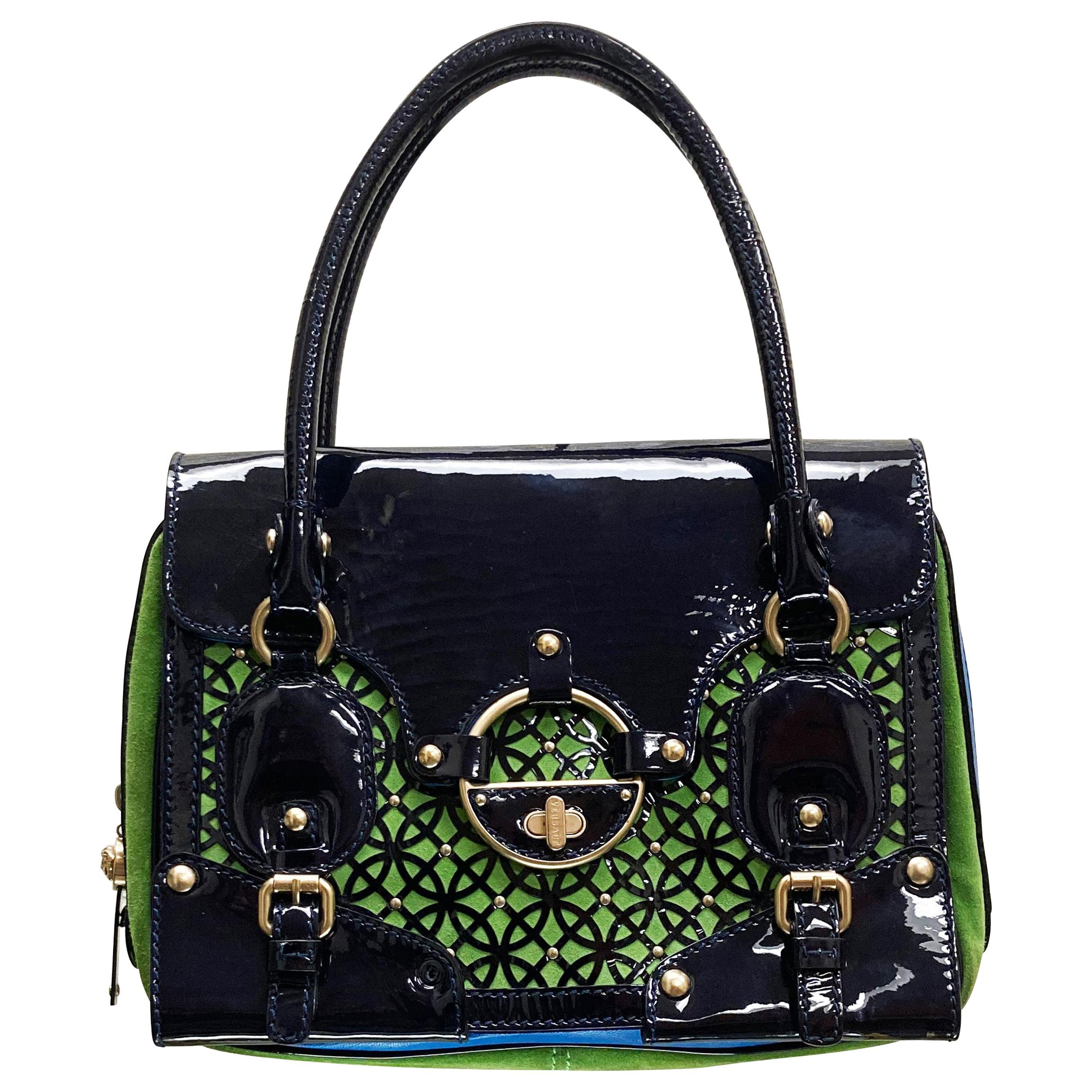 New GIANNI VERSACE COUTURE Black Patent Leather "Snap Out Of It" Bag at