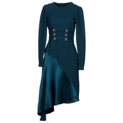 New Versace Petrol Blue Silk Military Inspired Dress