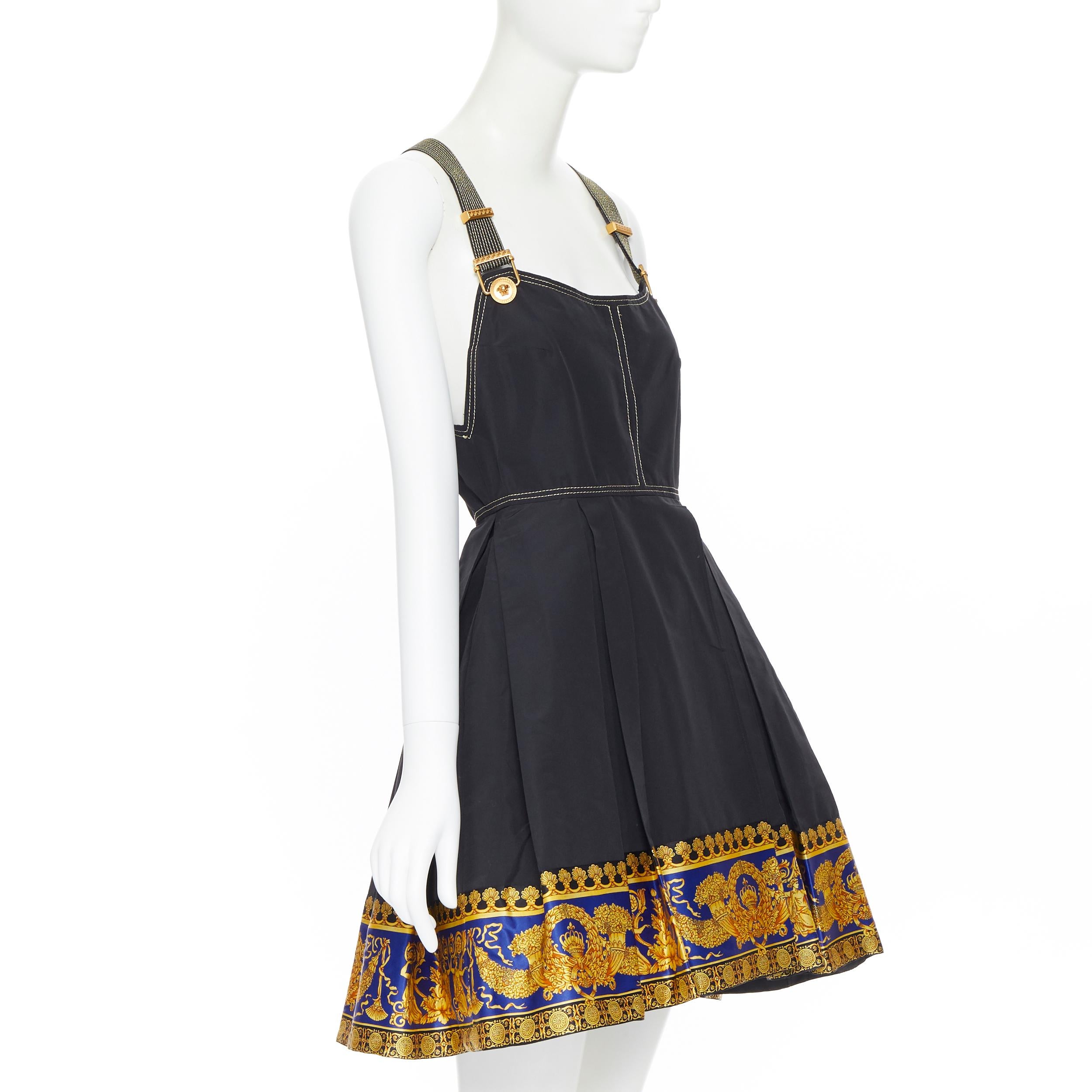 new VERSACE PF18 Runway black gold baroque flared skirt suspender dress IT40 In New Condition In Hong Kong, NT