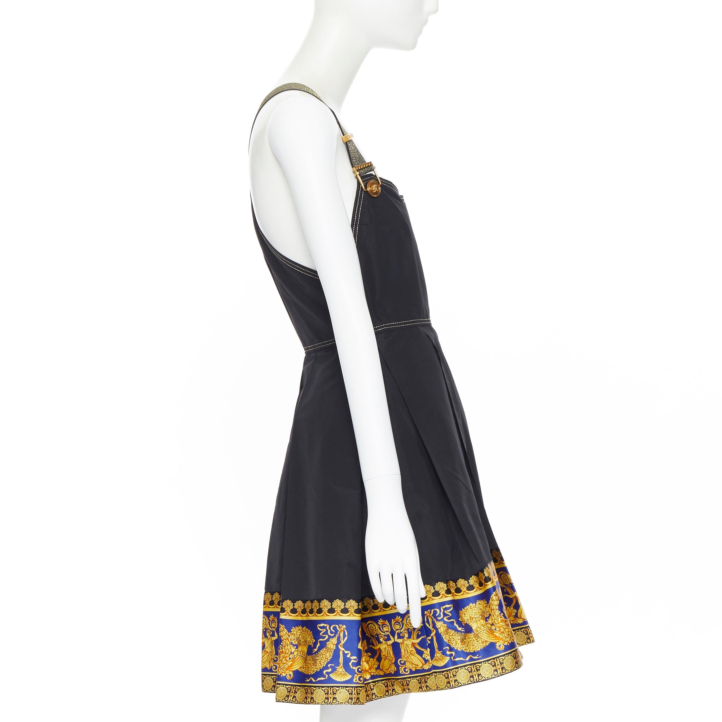 Women's new VERSACE PF18 Runway black gold baroque flared skirt suspender dress IT40
