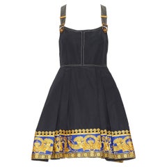new VERSACE PF18 Runway black gold baroque flared skirt suspender dress IT40