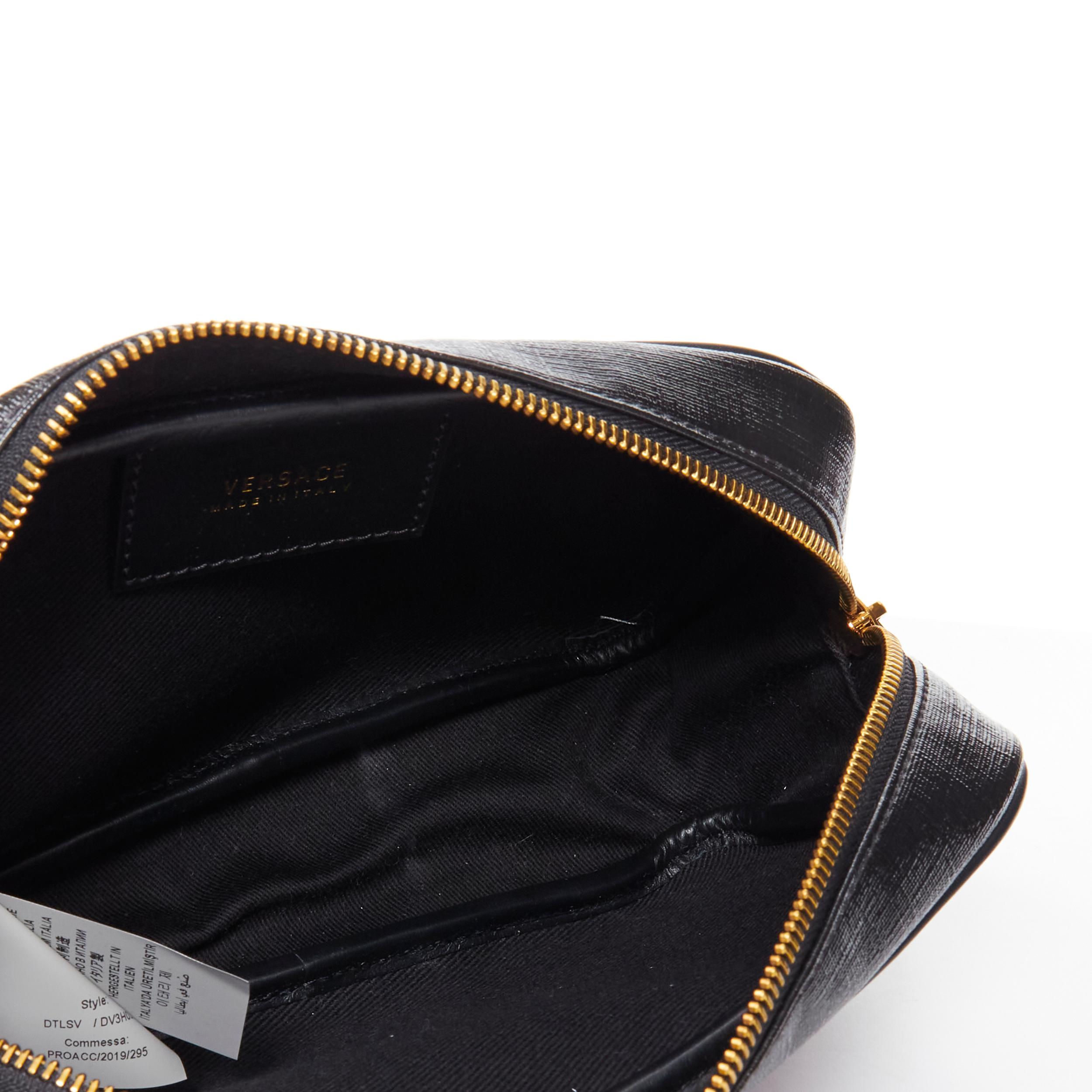 new VERSACE pink 90's logo black glossy saffiano leather crossbody belt bag 6