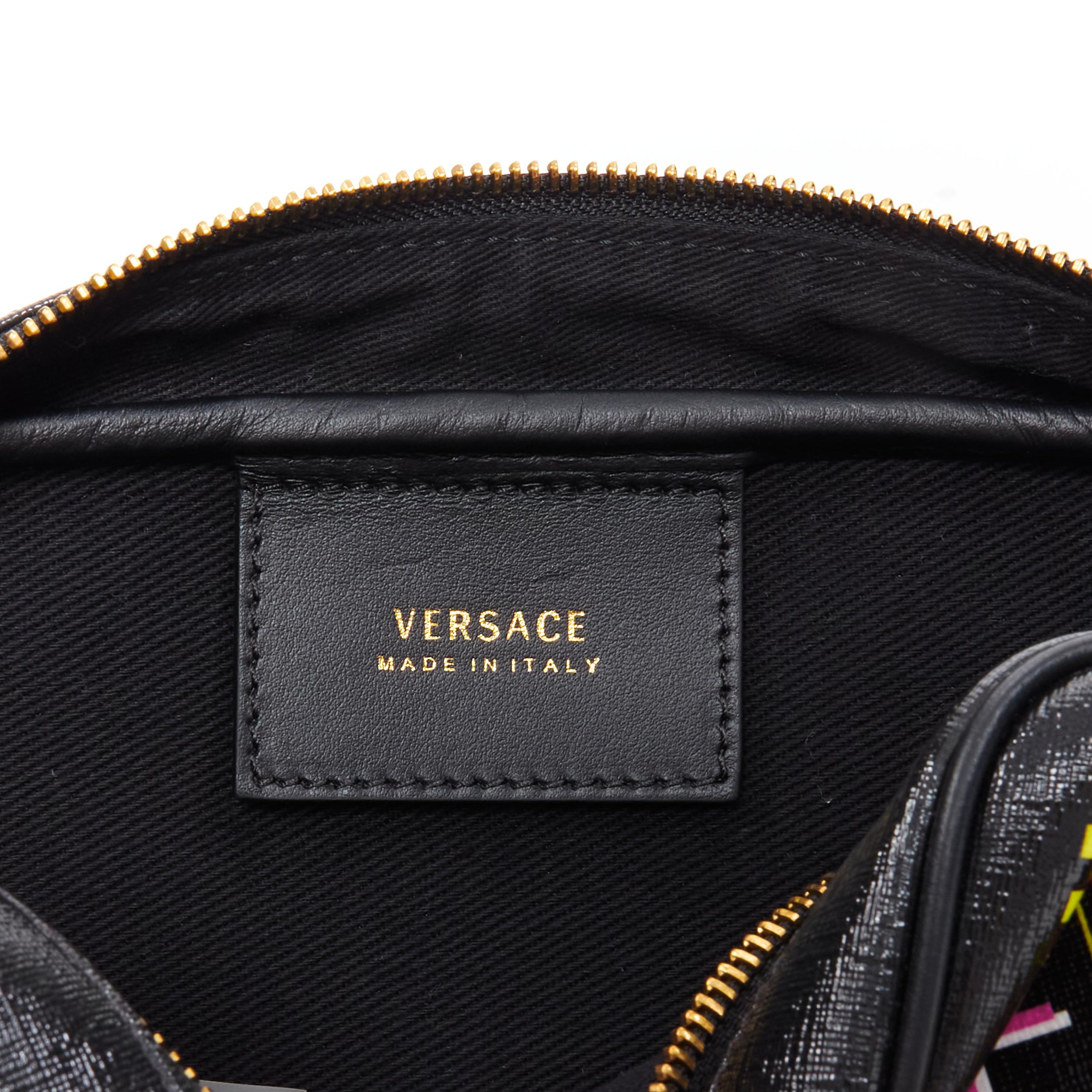 new VERSACE pink 90's logo black glossy saffiano leather crossbody belt bag 5