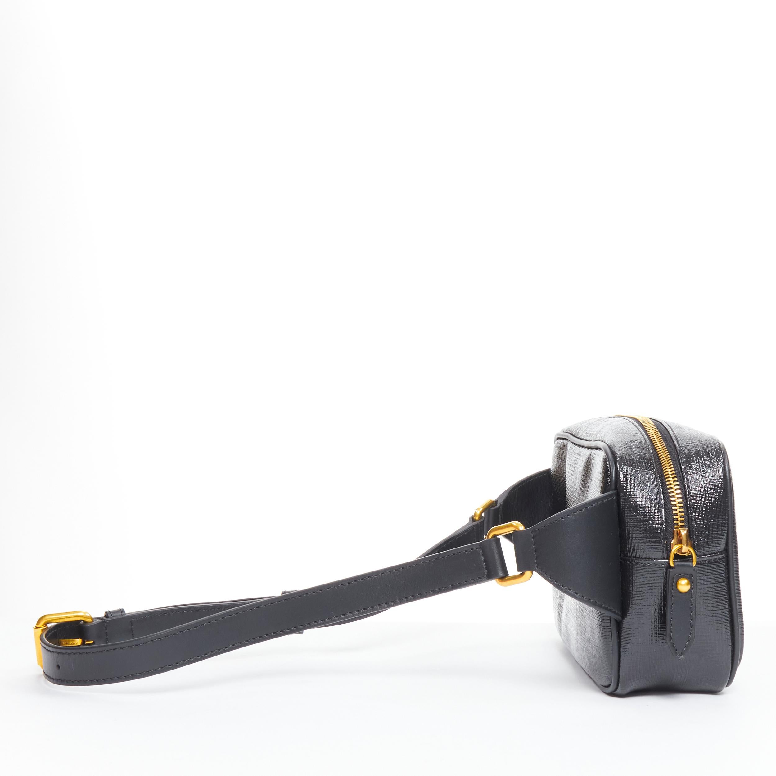 Gray new VERSACE pink 90's logo black glossy saffiano leather crossbody belt bag
