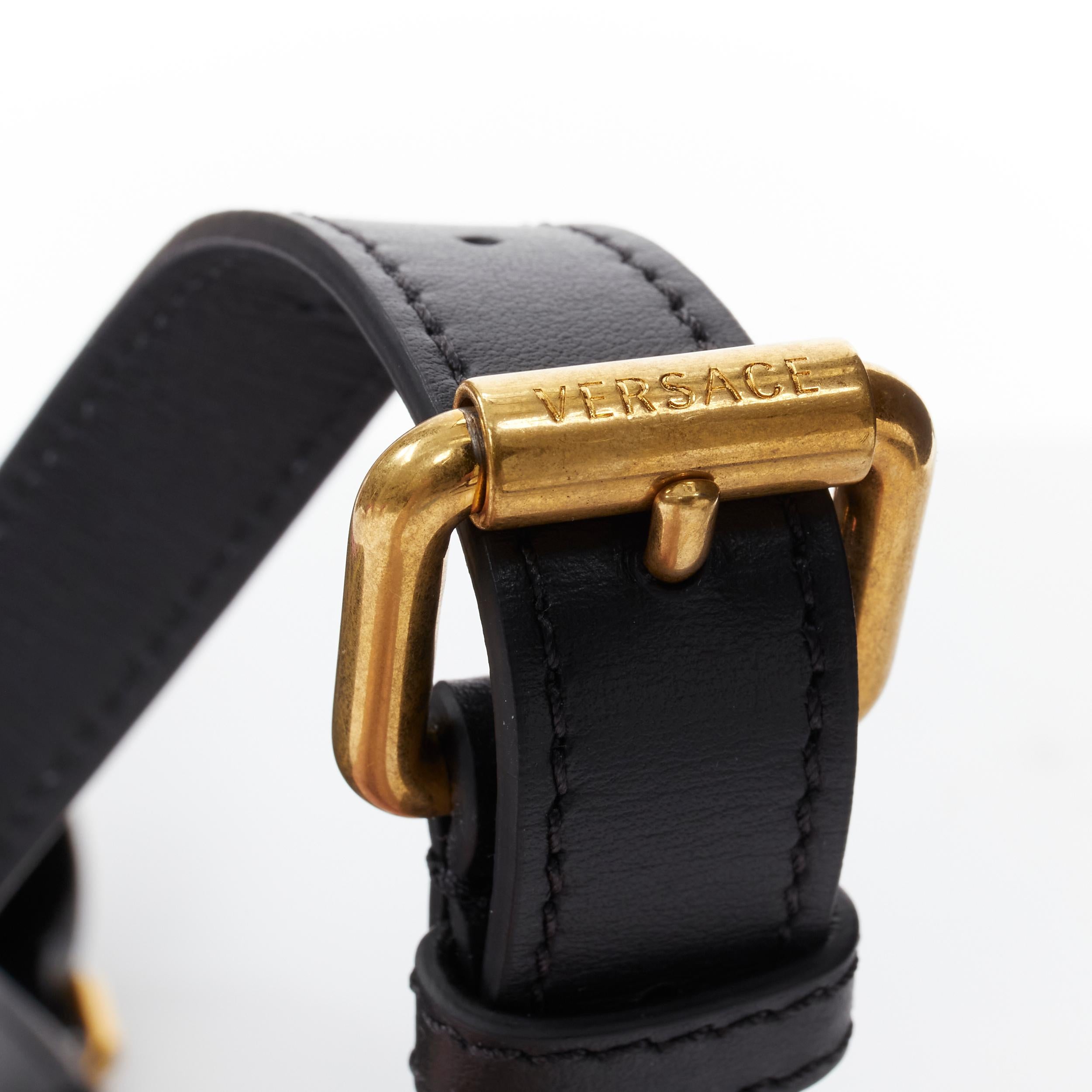 new VERSACE pink 90's logo black glossy saffiano leather crossbody belt bag 3