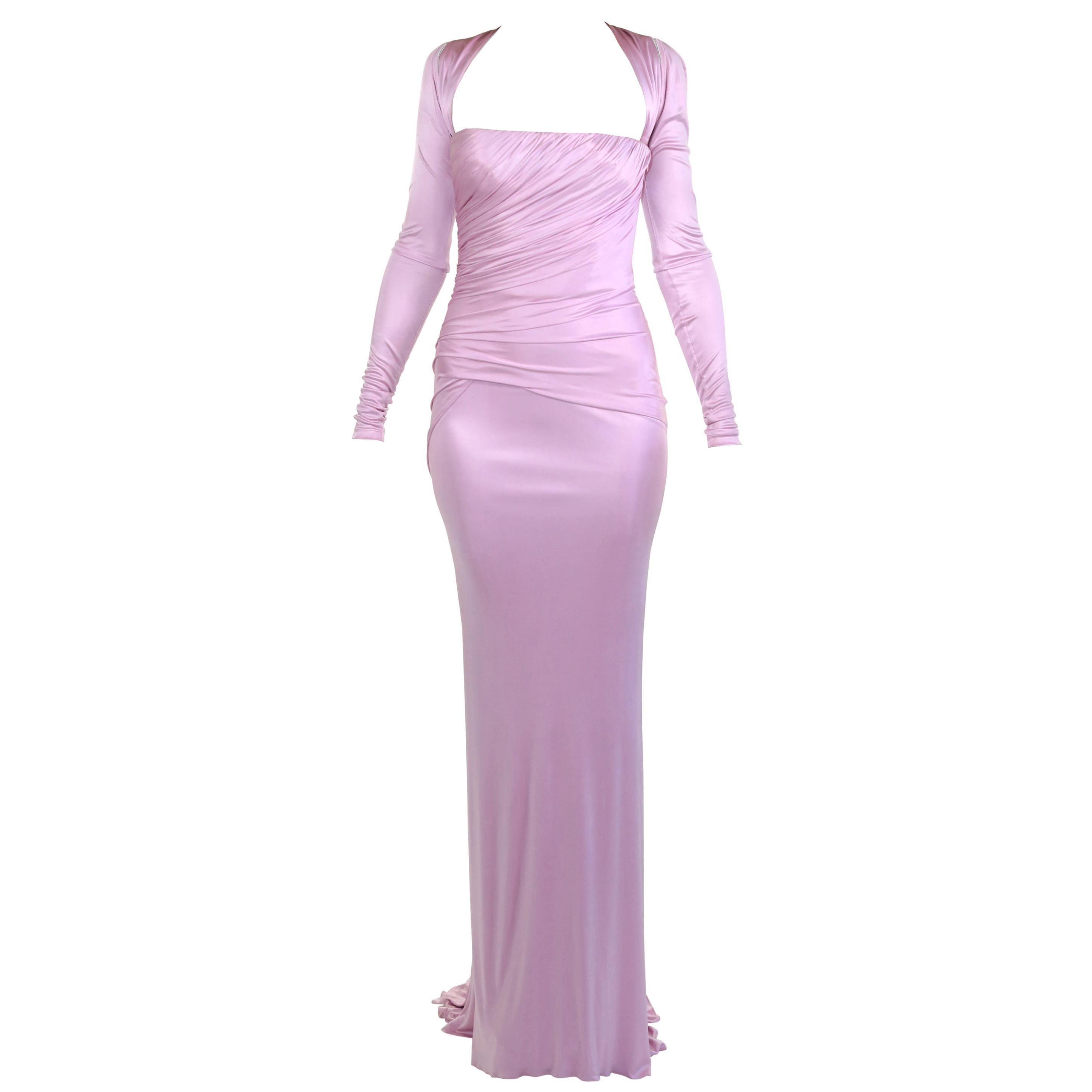 New Versace Pink Long-Sleeve Stretch-Jersey Gown 38