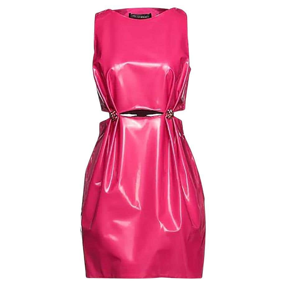 New Versace Crystal Embellished Pink Ruched mini dress For Sale at ...