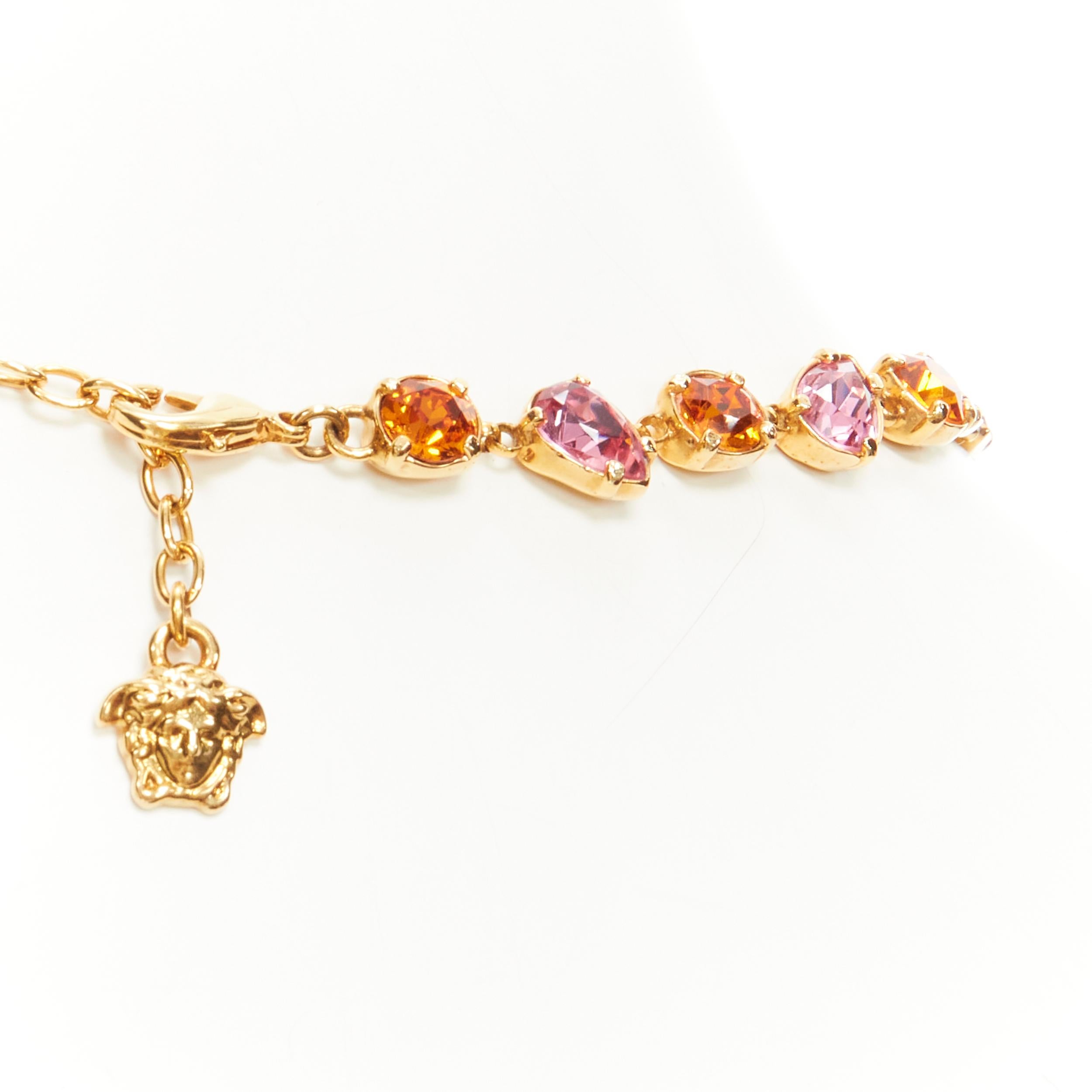 Gray new VERSACE pink orange rhinestone crystal jewel Medusa charm short necklace