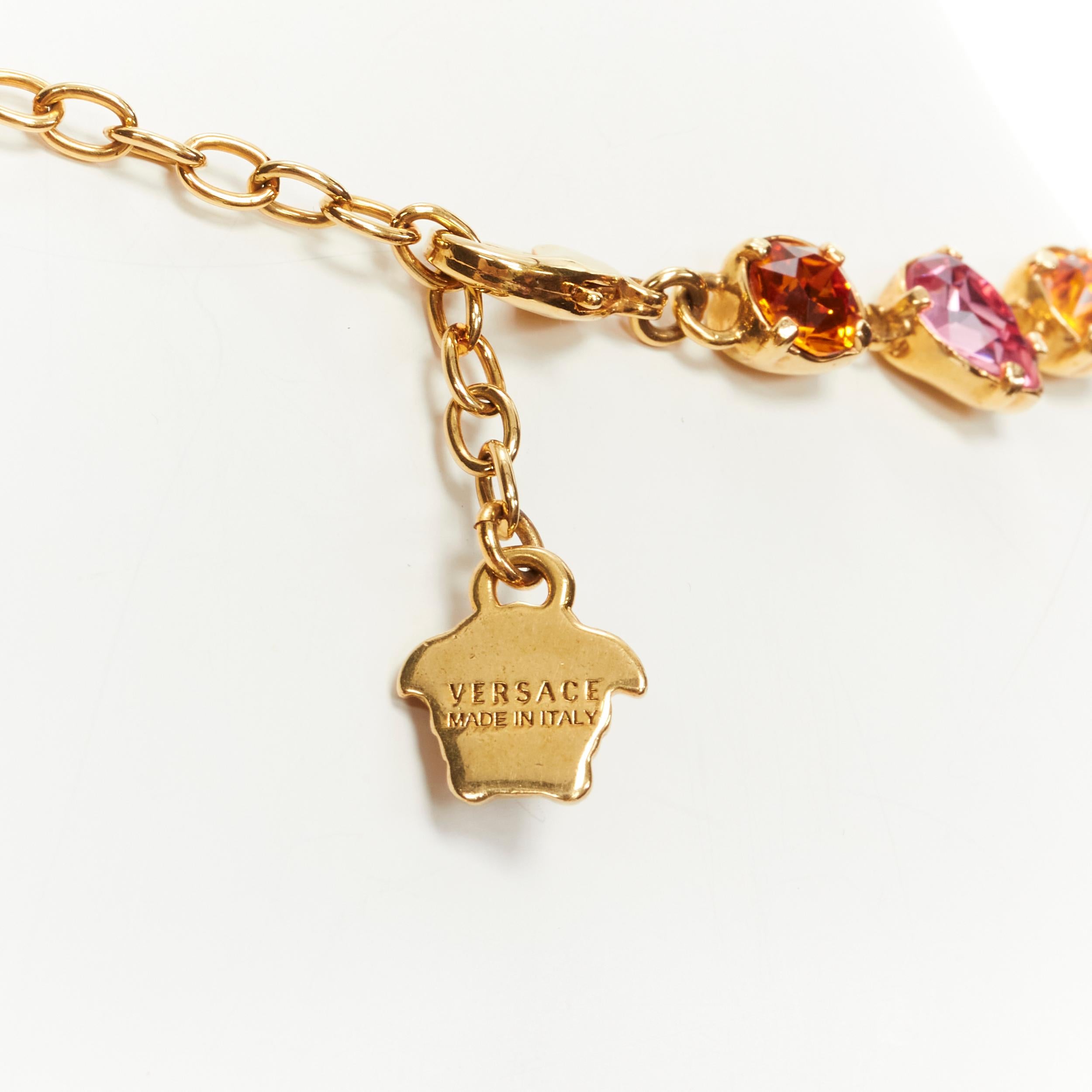new VERSACE pink orange rhinestone crystal jewel Medusa charm short necklace In New Condition In Hong Kong, NT